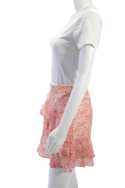 Club Monaco Women A-Line Mini Skirt Red Floral Poly Silk Blend Size 2