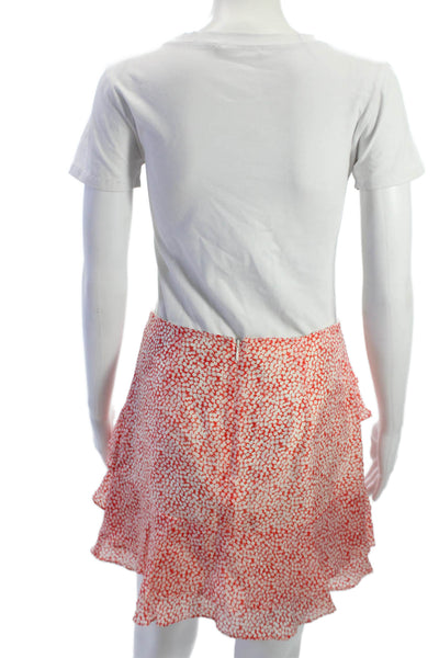 Club Monaco Women A-Line Mini Skirt Red Floral Poly Silk Blend Size 2