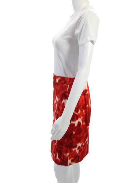 J Crew Womens Straight Pencil Skirt Red Floral Cotton Spandex Knee Size 0
