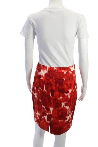 J Crew Womens Straight Pencil Skirt Red Floral Cotton Spandex Knee Size 0