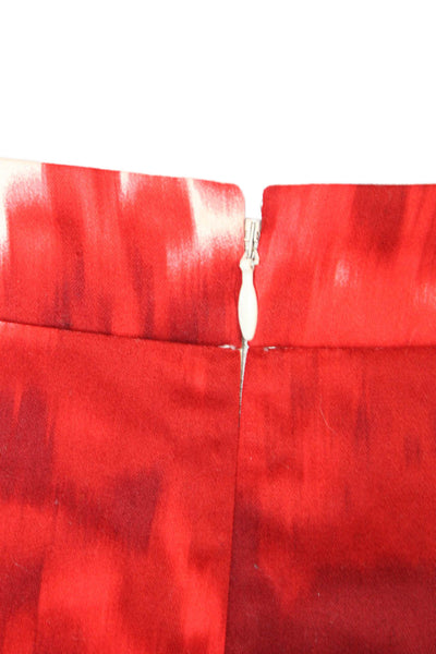J Crew Womens Straight Pencil Skirt Red Floral Cotton Spandex Knee Size 0