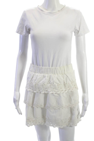 J Crew Women Peasant Mini Skirt White 100% Cotton Size 0