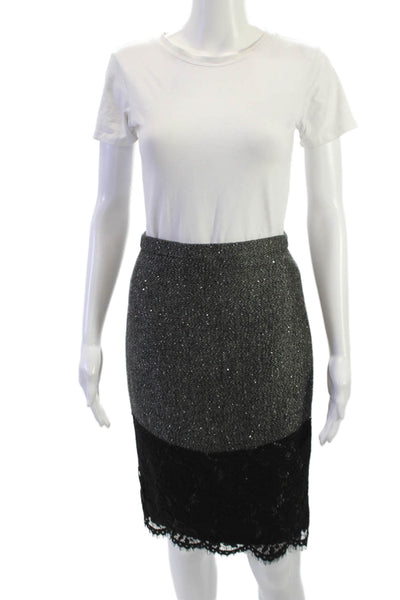 J Crew Womens Straight Pencil Skirt Black Herringbone Wool Blend Petite Size 00
