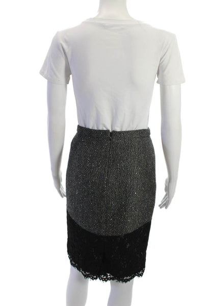 J Crew Womens Straight Pencil Skirt Black Herringbone Wool Blend Petite Size 00