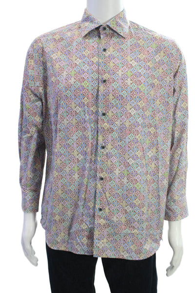 Saks Fifth Avenue Mens Abstract Print Button Down Shirt Multi Colored Size Large