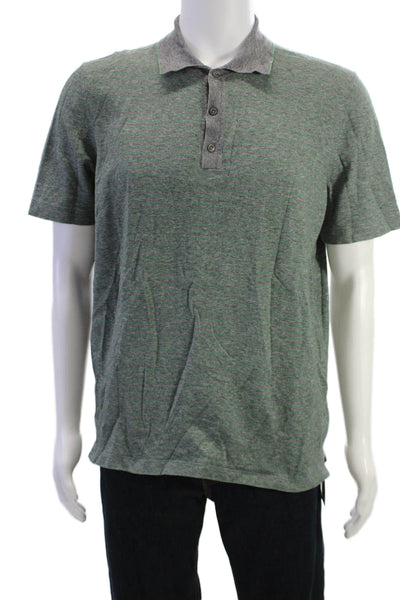 Saks Fifth Avenue Mens Striped Polo Shirt Grey Green Cotton Size Large