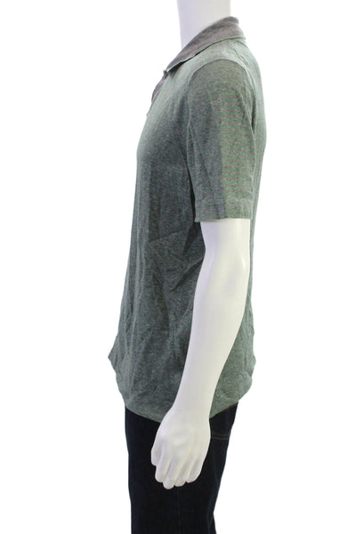 Saks Fifth Avenue Mens Striped Polo Shirt Grey Green Cotton Size Large