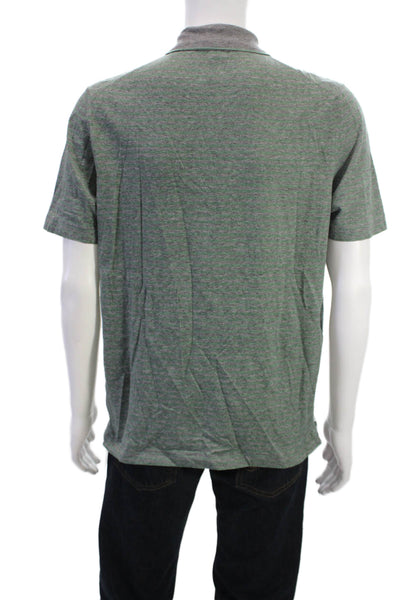 Saks Fifth Avenue Mens Striped Polo Shirt Grey Green Cotton Size Large