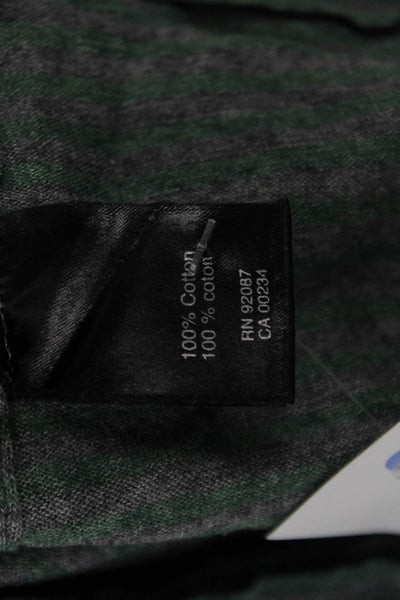 Saks Fifth Avenue Mens Striped Polo Shirt Grey Green Cotton Size Large
