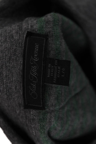 Saks Fifth Avenue Mens Striped Polo Shirt Grey Green Cotton Size Large