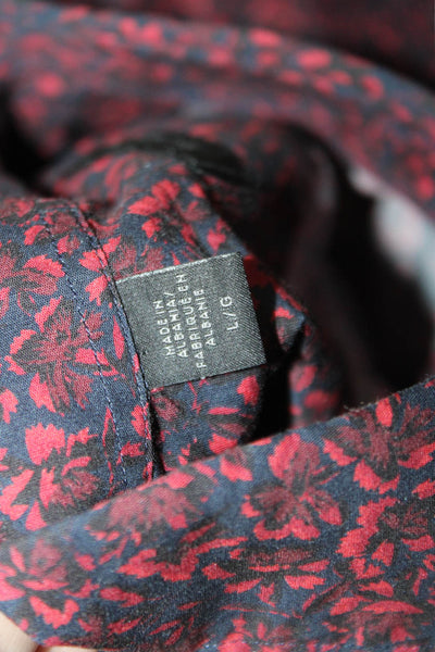 Saks Fifth Avenue Mens Floral Print Button Down Shirt Navy Blue Red Size Large