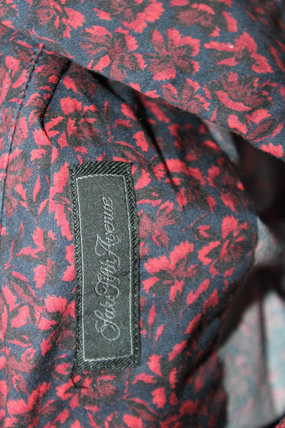 Saks Fifth Avenue Mens Floral Print Button Down Shirt Navy Blue Red Size Large