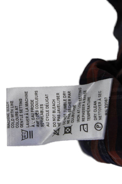 Saks Fifth Avenue Mens Plaid Button Down Shirt Blue Red Cotton Size Large