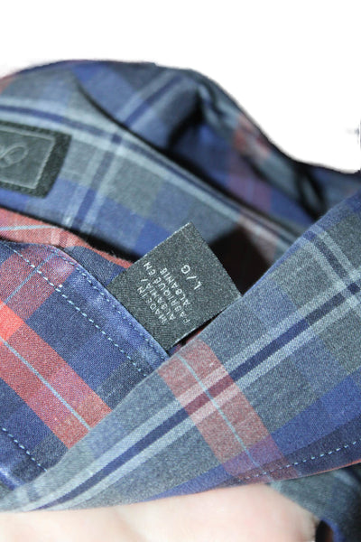 Saks Fifth Avenue Mens Plaid Button Down Shirt Blue Red Cotton Size Large