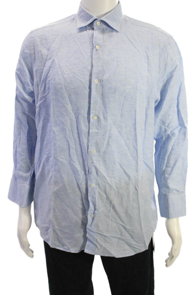 Saks Fifth Avenue Mens Linen Blend Button Down Shirt Blue Size 16