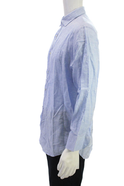 Saks Fifth Avenue Mens Linen Blend Button Down Shirt Blue Size 16