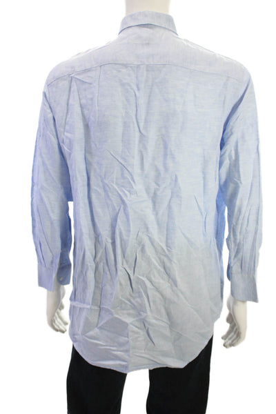 Saks Fifth Avenue Mens Linen Blend Button Down Shirt Blue Size 16