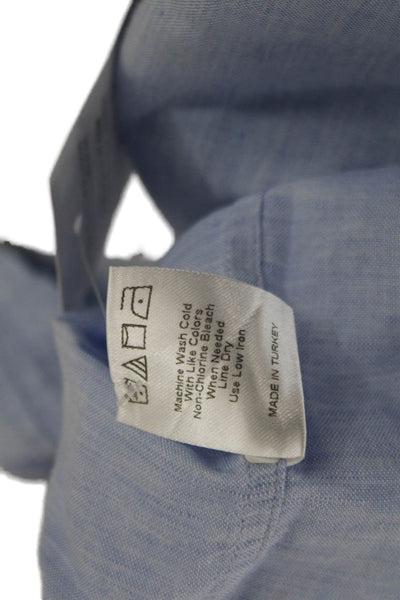 Saks Fifth Avenue Mens Linen Blend Button Down Shirt Blue Size 16