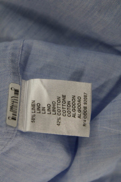 Saks Fifth Avenue Mens Linen Blend Button Down Shirt Blue Size 16