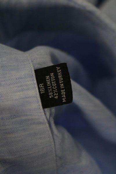 Saks Fifth Avenue Mens Linen Blend Button Down Shirt Blue Size 16