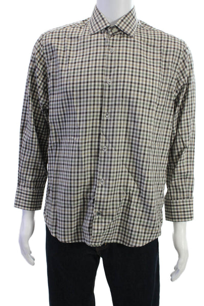 Saks Fifth Avenue Mens Plaid Button Down Shirt Multi Colored Size Large