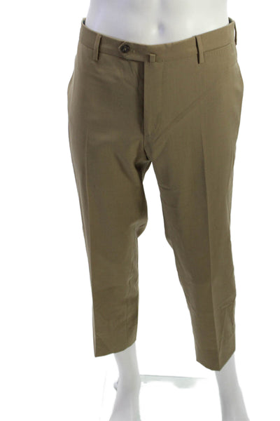 PT01 Mens Cropped Ankle Dress Pants Brown Button Closure Size 38