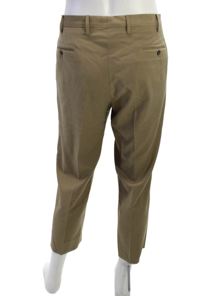 PT01 Mens Cropped Ankle Dress Pants Brown Button Closure Size 38