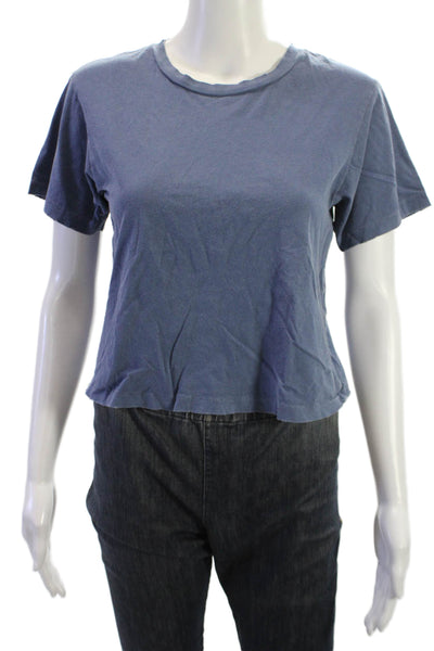 Amo Women Cropped Cotton Tee Blue Short Sleeve Crewneck 90s Size M