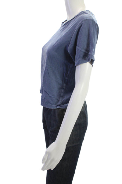Amo Women Cropped Cotton Tee Blue Short Sleeve Crewneck 90s Size M