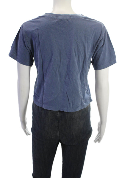 Amo Women Cropped Cotton Tee Blue Short Sleeve Crewneck 90s Size M