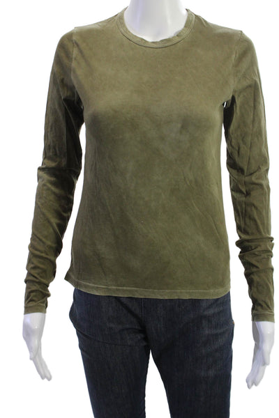 Cotton Citizen Women Solid Crew Neck Long Sleeve Army Green T-Shirt Size XS