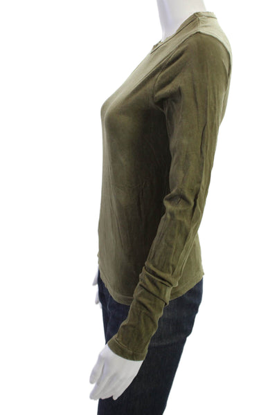 Cotton Citizen Women Solid Crew Neck Long Sleeve Army Green T-Shirt Size XS
