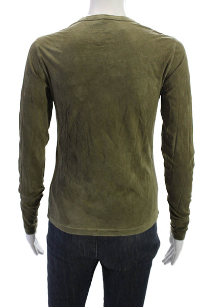 Cotton Citizen Women Solid Crew Neck Long Sleeve Army Green T-Shirt Size XS