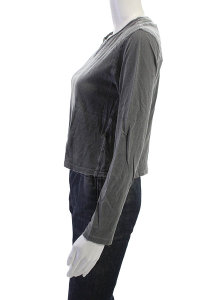 Amo Women Cropped Basic Long Sleeve T-Shirt Dark Gray Crew Neck Cotton Size M