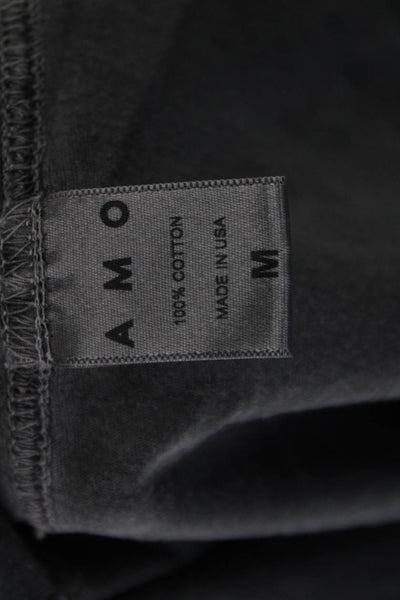 Amo Women Cropped Basic Long Sleeve T-Shirt Dark Gray Crew Neck Cotton Size M