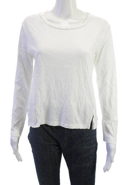 Amo Women Basic White Cotton Round Neck Long Sleeve T-Shirt Size S