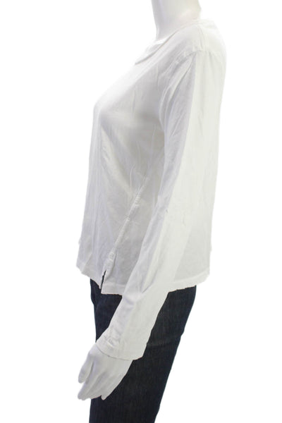 Amo Women Basic White Cotton Round Neck Long Sleeve T-Shirt Size S