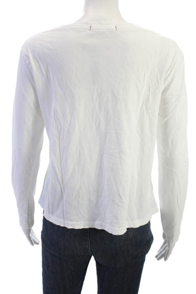 Amo Women Basic White Cotton Round Neck Long Sleeve T-Shirt Size S