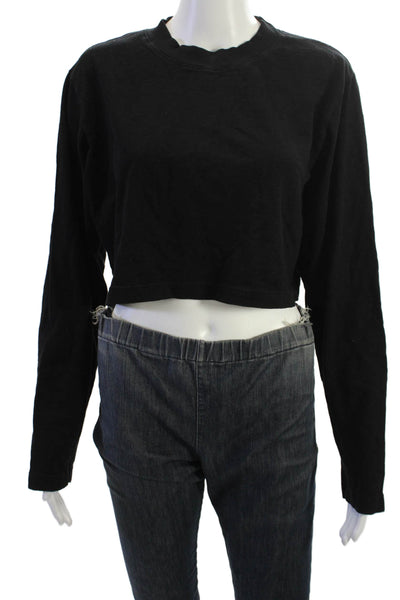Cotton Citizen Women Black Cropped T-Shirt Long Sleeve Size M