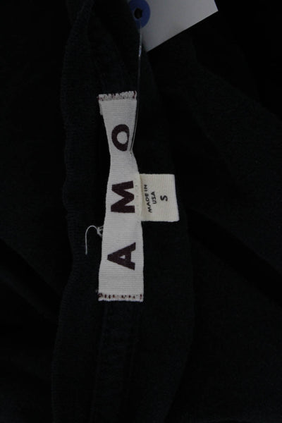 Amo Womens Basic Black Long Sleeve T Shirt 100% Cotton Size S