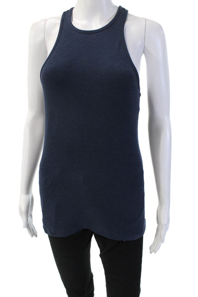 Beyond Yoga Womens Dark Blue High Neck Sleeveless Basic Tank Nylon Blend Size M