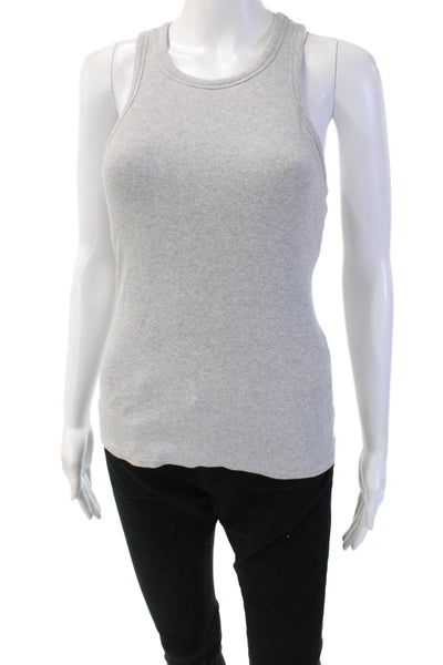 Alo Women Basic Crew Neck Sleeveless Cotton Blend Tank Gray Size M