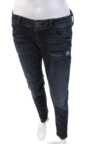 Hudson Women Skinny Low Rise Jeans Dark Blue Button Closure Size 28