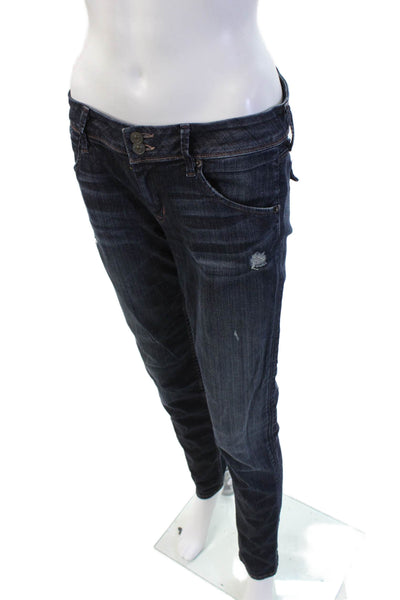 Hudson Women Skinny Low Rise Jeans Dark Blue Button Closure Size 28
