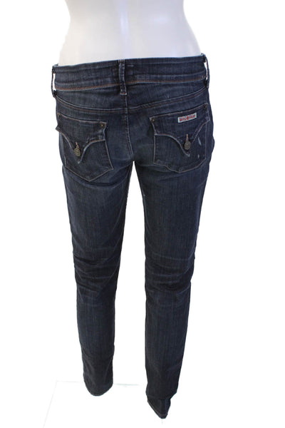 Hudson Women Skinny Low Rise Jeans Dark Blue Button Closure Size 28