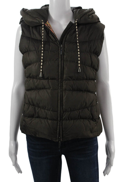 Missoni Womens Quilted Puffer Vest Brown High Neck Drawstring Size 4