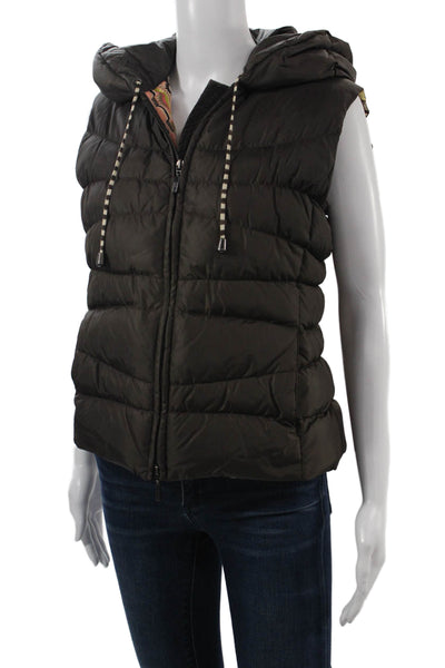 Missoni Womens Quilted Puffer Vest Brown High Neck Drawstring Size 4