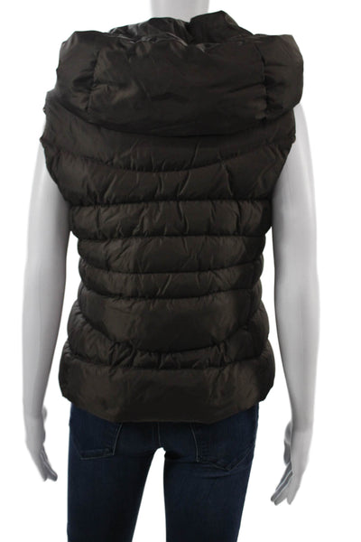 Missoni Womens Quilted Puffer Vest Brown High Neck Drawstring Size 4