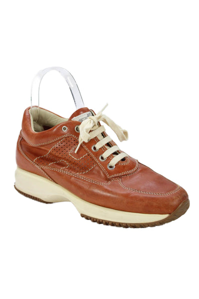 Hogan Womens Leather Lace Up Athletic Sneakers Brown Size 7.5
