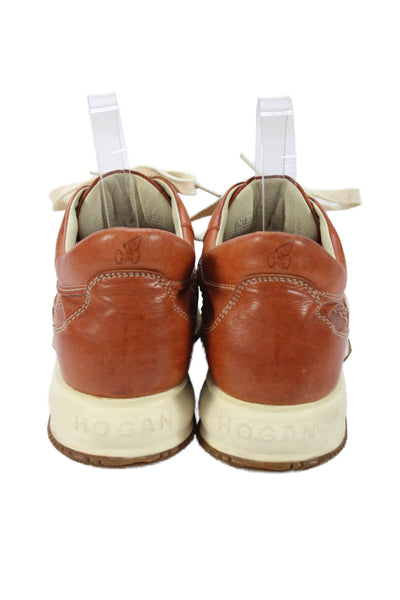 Hogan Womens Leather Lace Up Athletic Sneakers Brown Size 7.5